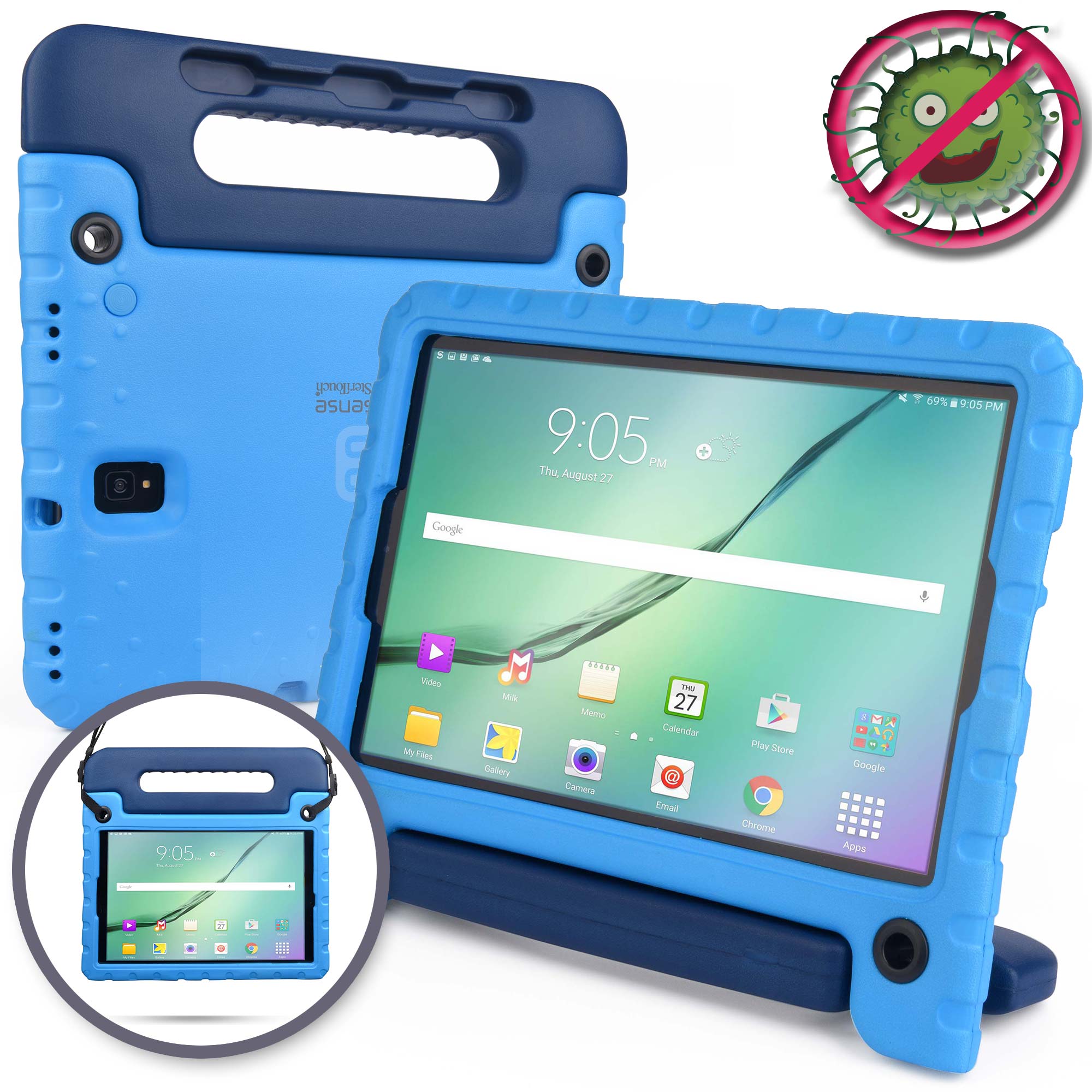 Buddy Antibacterial Protective Kids case for Samsung Galaxy Tab S4 10.5 (2018) // Handle+Stand, Stylus Storage, Shoulder Strap, Screen Spray